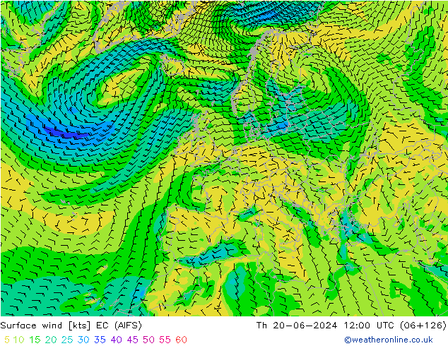 Surface wind EC (AIFS) Th 20.06.2024 12 UTC