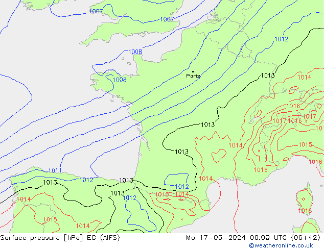 Atmosférický tlak EC (AIFS) Po 17.06.2024 00 UTC