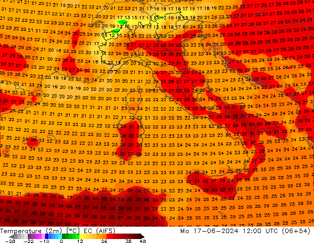 Temperatura (2m) EC (AIFS) lun 17.06.2024 12 UTC