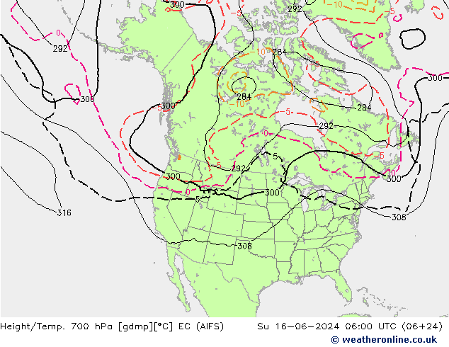 Geop./Temp. 700 hPa EC (AIFS) dom 16.06.2024 06 UTC