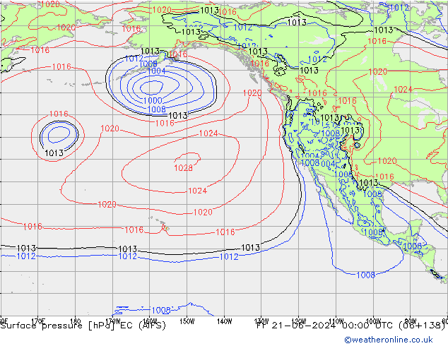 Atmosférický tlak EC (AIFS) Pá 21.06.2024 00 UTC