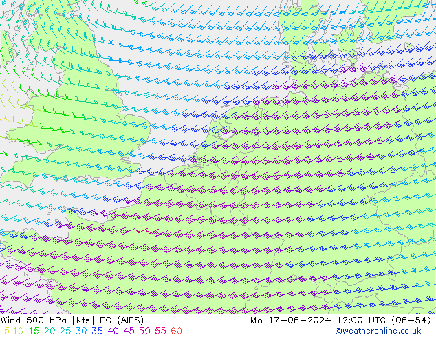 Wind 500 hPa EC (AIFS) Mo 17.06.2024 12 UTC