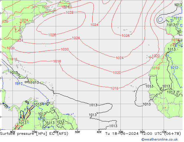 Atmosférický tlak EC (AIFS) Út 18.06.2024 12 UTC