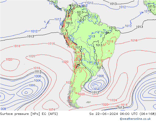 Pressione al suolo EC (AIFS) sab 22.06.2024 06 UTC