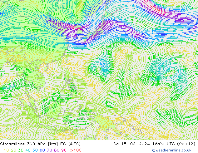 Línea de corriente 300 hPa EC (AIFS) sáb 15.06.2024 18 UTC