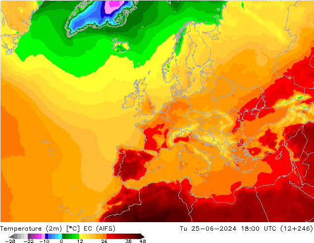 Sıcaklık Haritası (2m) EC (AIFS) Sa 25.06.2024 18 UTC