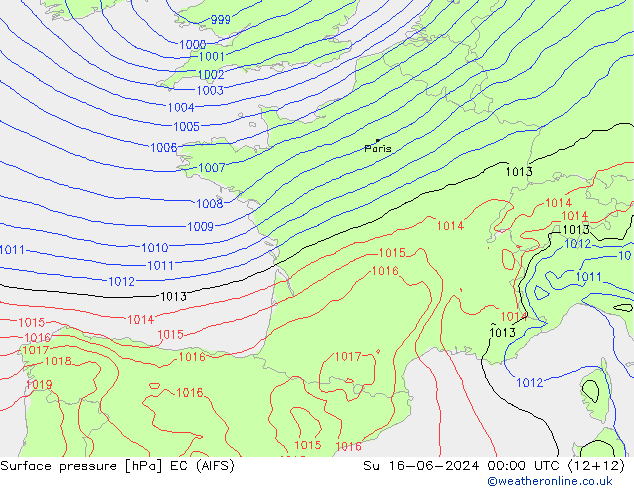 Surface pressure EC (AIFS) Su 16.06.2024 00 UTC