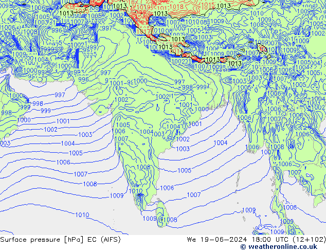 Surface pressure EC (AIFS) We 19.06.2024 18 UTC