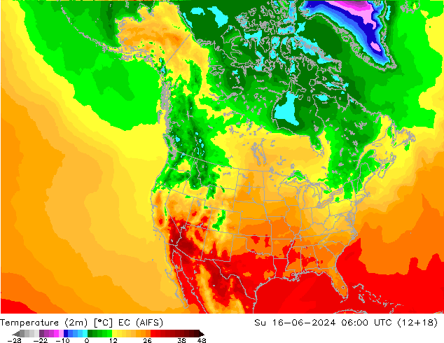 Temperature (2m) EC (AIFS) Su 16.06.2024 06 UTC