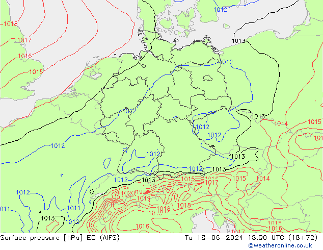 Atmosférický tlak EC (AIFS) Út 18.06.2024 18 UTC