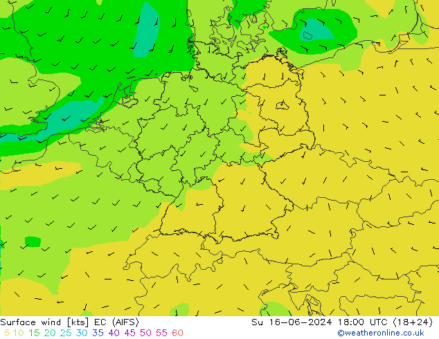 Surface wind EC (AIFS) Su 16.06.2024 18 UTC