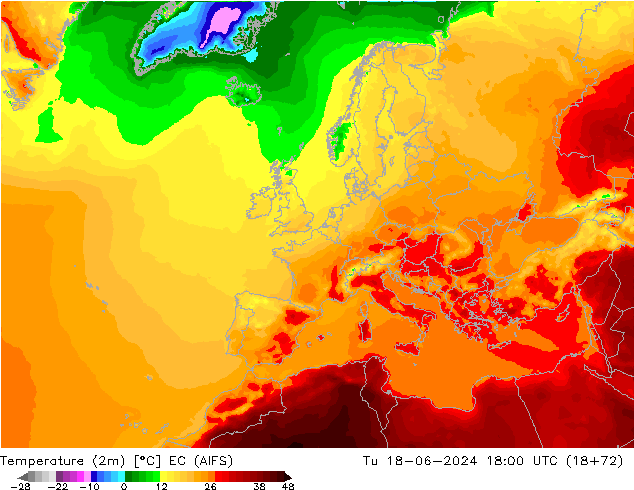 Temperatura (2m) EC (AIFS) mar 18.06.2024 18 UTC