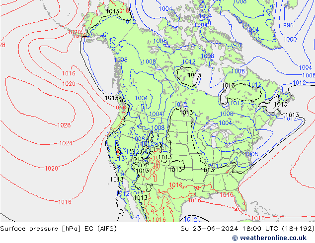 地面气压 EC (AIFS) 星期日 23.06.2024 18 UTC