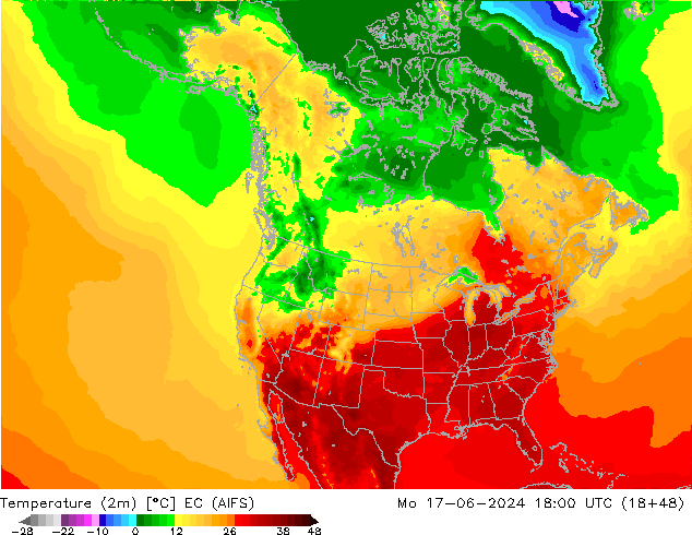 mapa temperatury (2m) EC (AIFS) pon. 17.06.2024 18 UTC