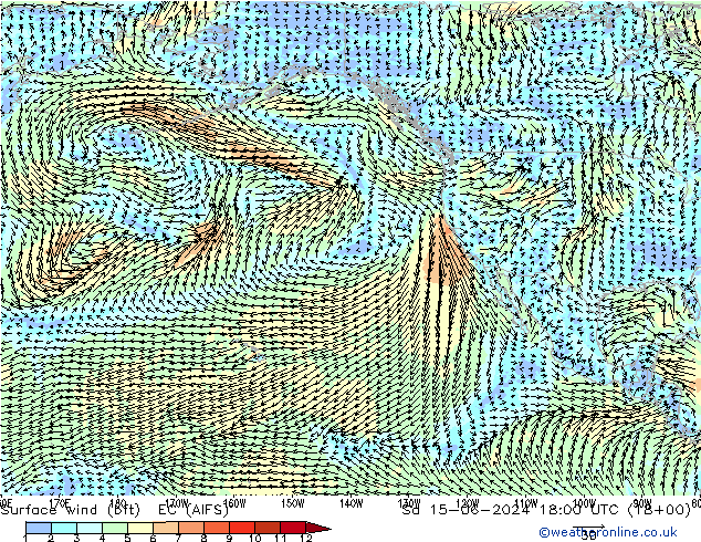 Surface wind (bft) EC (AIFS) Sa 15.06.2024 18 UTC