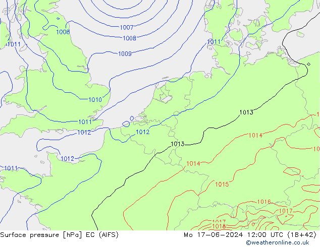 Presión superficial EC (AIFS) lun 17.06.2024 12 UTC