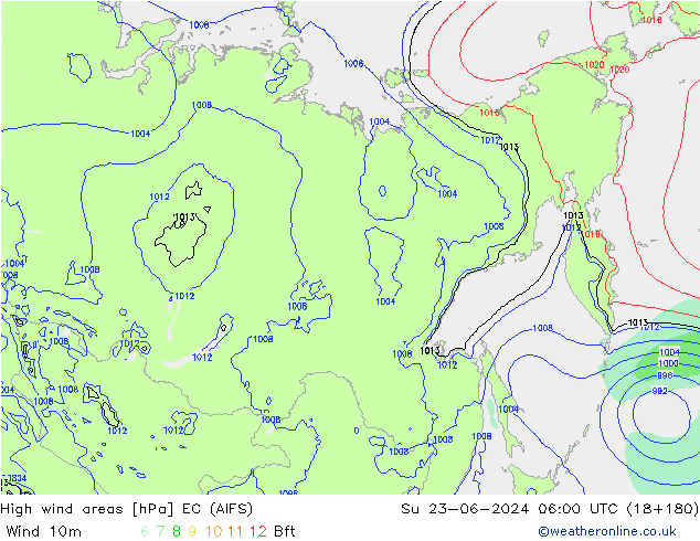 High wind areas EC (AIFS)  23.06.2024 06 UTC