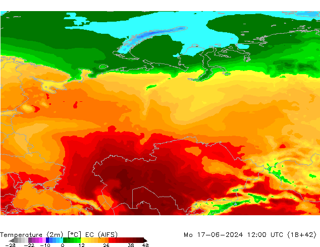 Temperature (2m) EC (AIFS) Po 17.06.2024 12 UTC