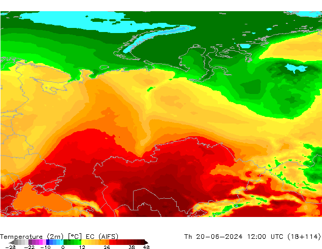 Temperatura (2m) EC (AIFS) gio 20.06.2024 12 UTC