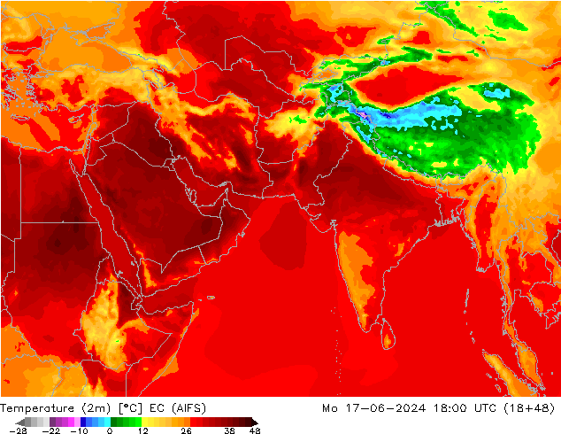 Temperatuurkaart (2m) EC (AIFS) ma 17.06.2024 18 UTC