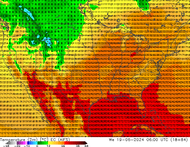 Temperatura (2m) EC (AIFS) mié 19.06.2024 06 UTC