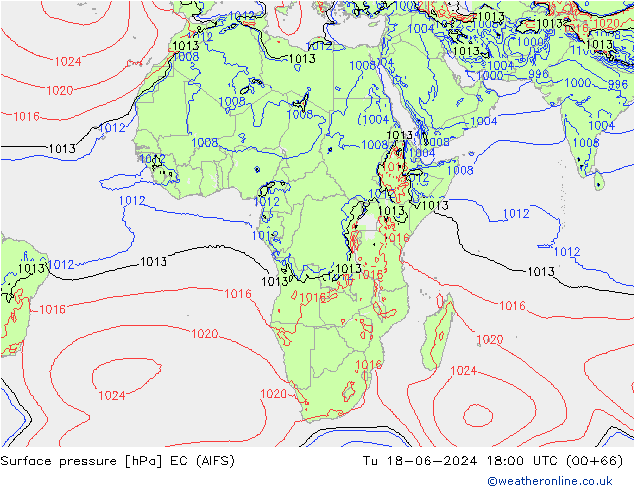 приземное давление EC (AIFS) вт 18.06.2024 18 UTC