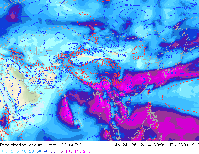 Precipitation accum. EC (AIFS) Seg 24.06.2024 00 UTC