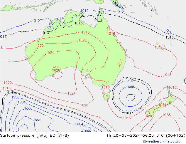 Atmosférický tlak EC (AIFS) Čt 20.06.2024 06 UTC