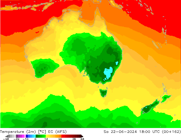 Sıcaklık Haritası (2m) EC (AIFS) Cts 22.06.2024 18 UTC
