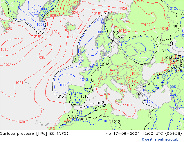 ciśnienie EC (AIFS) pon. 17.06.2024 12 UTC