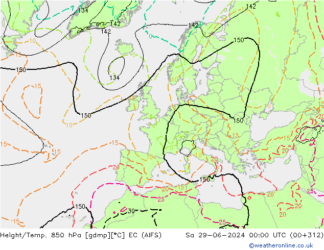 Height/Temp. 850 hPa EC (AIFS) So 29.06.2024 00 UTC