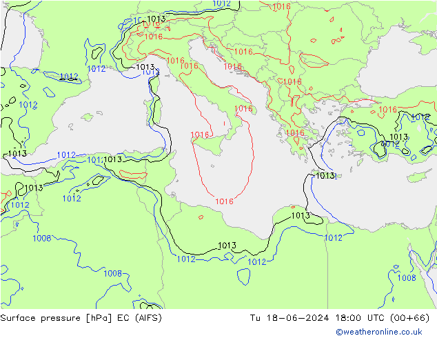 ciśnienie EC (AIFS) wto. 18.06.2024 18 UTC