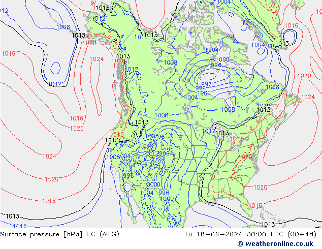 Atmosférický tlak EC (AIFS) Út 18.06.2024 00 UTC