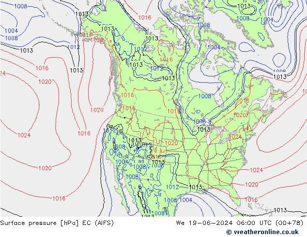 Surface pressure EC (AIFS) We 19.06.2024 06 UTC