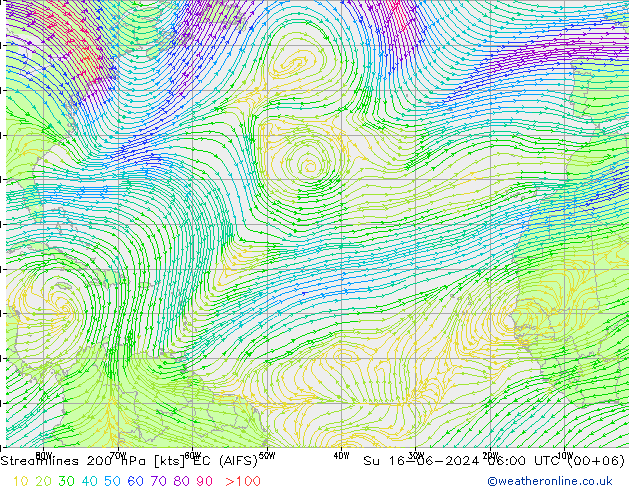 Rüzgar 200 hPa EC (AIFS) Paz 16.06.2024 06 UTC
