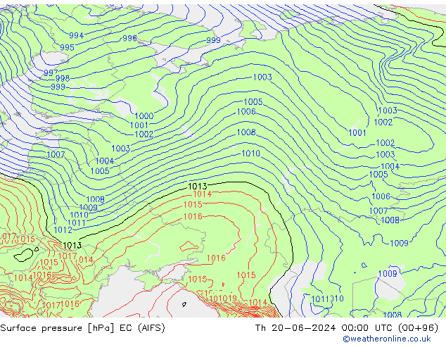 Atmosférický tlak EC (AIFS) Čt 20.06.2024 00 UTC