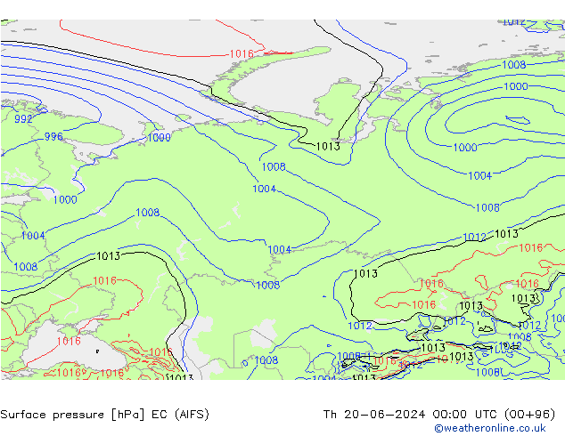 Pressione al suolo EC (AIFS) gio 20.06.2024 00 UTC