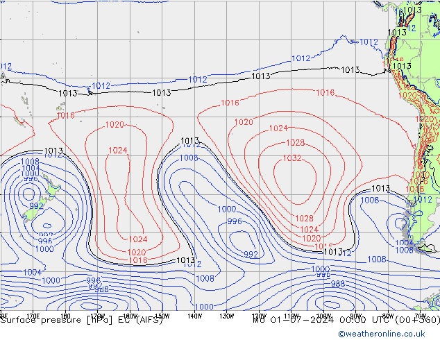 Surface pressure EC (AIFS) Mo 01.07.2024 00 UTC