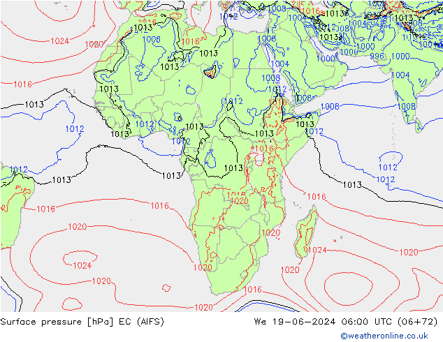 Atmosférický tlak EC (AIFS) St 19.06.2024 06 UTC