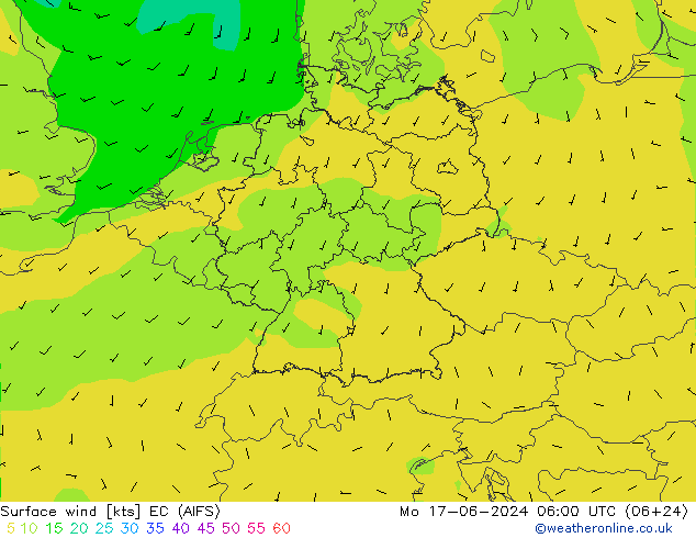 Surface wind EC (AIFS) Po 17.06.2024 06 UTC