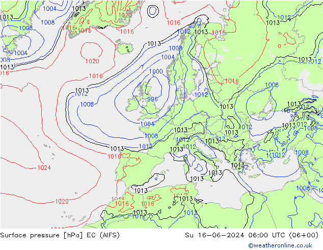Surface pressure EC (AIFS) Su 16.06.2024 06 UTC