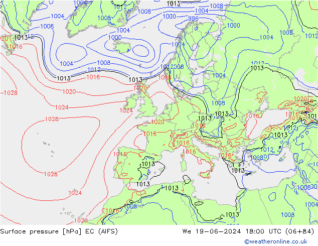Surface pressure EC (AIFS) We 19.06.2024 18 UTC