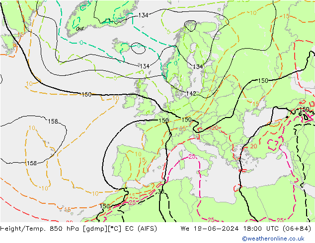Hoogte/Temp. 850 hPa EC (AIFS) wo 19.06.2024 18 UTC