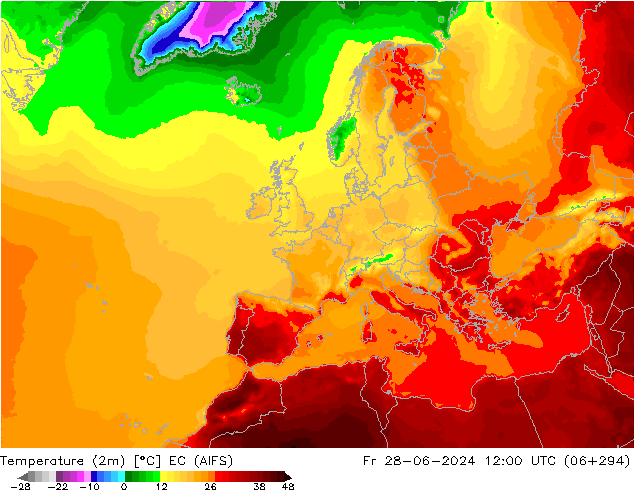 Temperatura (2m) EC (AIFS) vie 28.06.2024 12 UTC