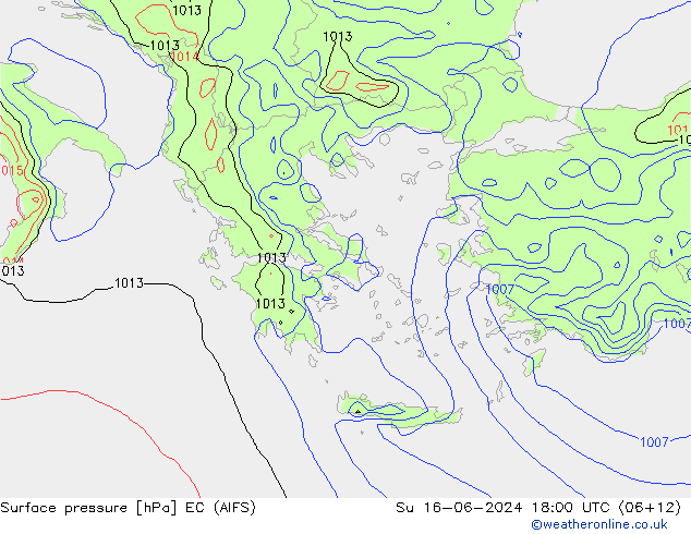 Atmosférický tlak EC (AIFS) Ne 16.06.2024 18 UTC