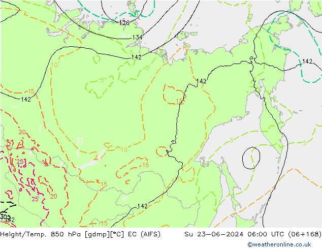 Yükseklik/Sıc. 850 hPa EC (AIFS) Paz 23.06.2024 06 UTC