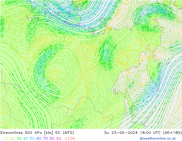 Rüzgar 500 hPa EC (AIFS) Paz 23.06.2024 18 UTC