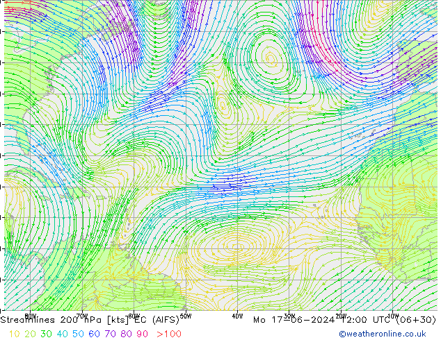 Rüzgar 200 hPa EC (AIFS) Pzt 17.06.2024 12 UTC