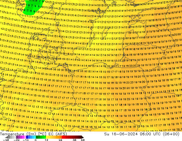 Temperatuurkaart (2m) EC (AIFS) zo 16.06.2024 06 UTC
