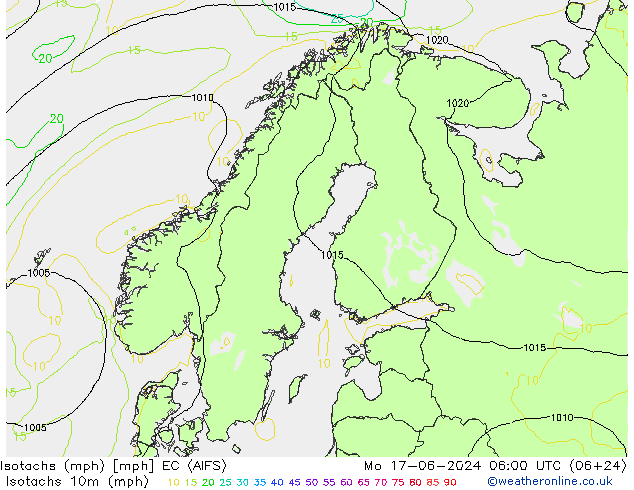 Isotachs (mph) EC (AIFS) lun 17.06.2024 06 UTC
